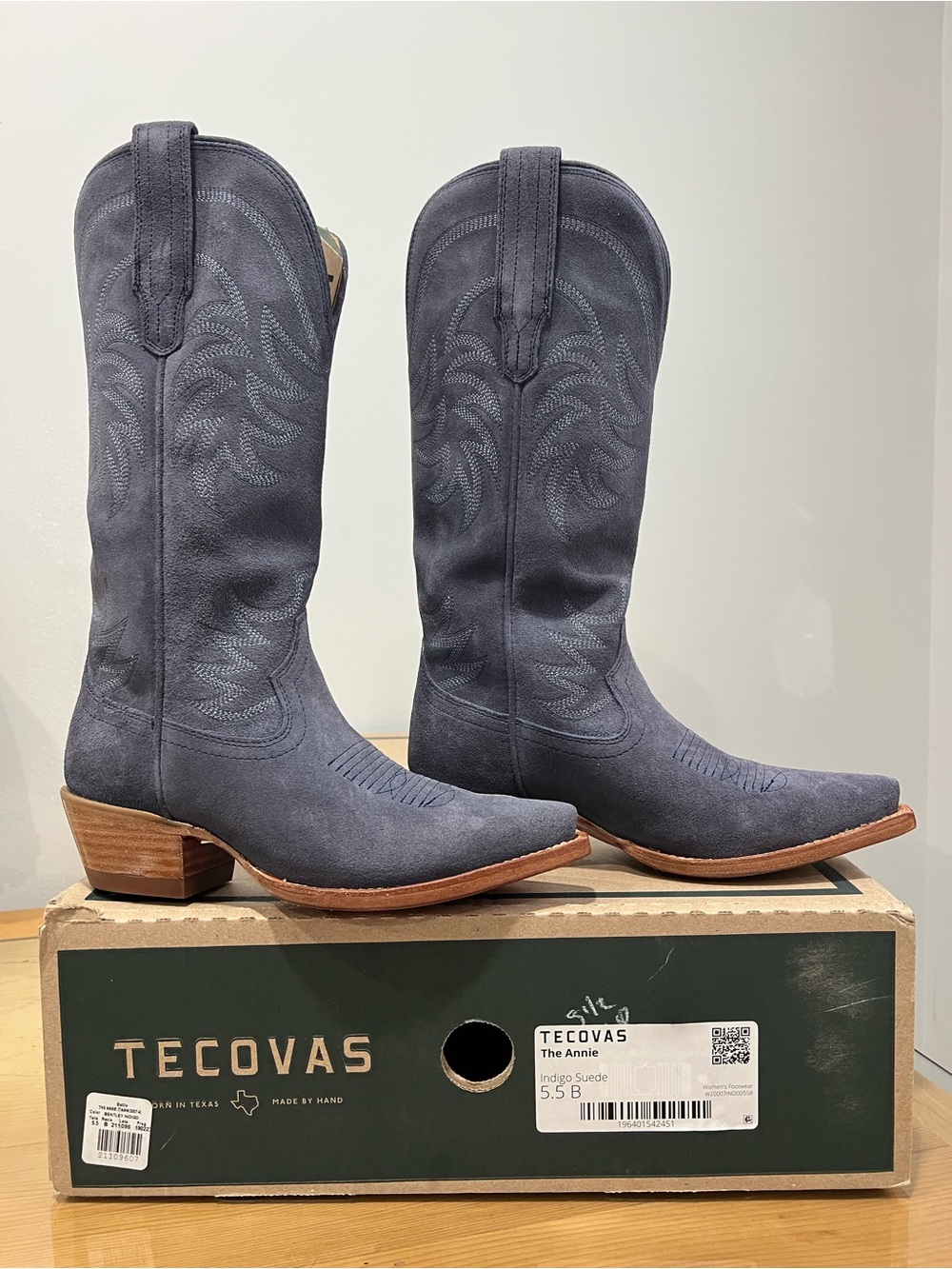 Tecovas Slate Grey Suede Western Heeled Boots